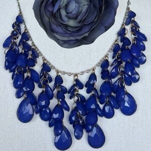 Cobalt Blue Cascading Teardrop Statement Necklace with Faceted Beads